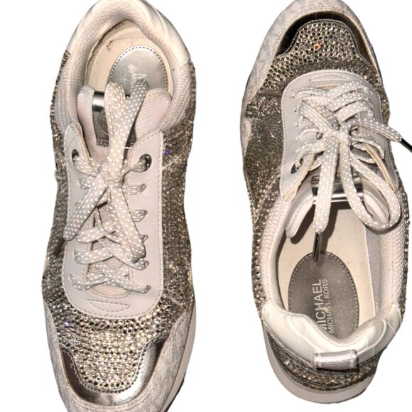Women Sneakers, Crystals/ Rhinestones, Michael Kors shoes, Walking Shoes, Silver - Picture 7 of 15